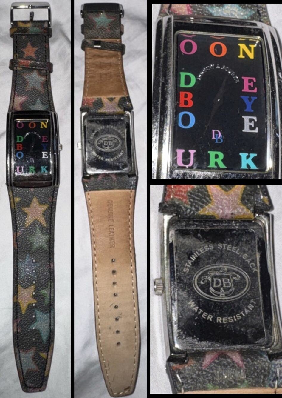 Dooney & Bourke DB Color Letter Dial Watch Multicolor Star Leather Band Women’s